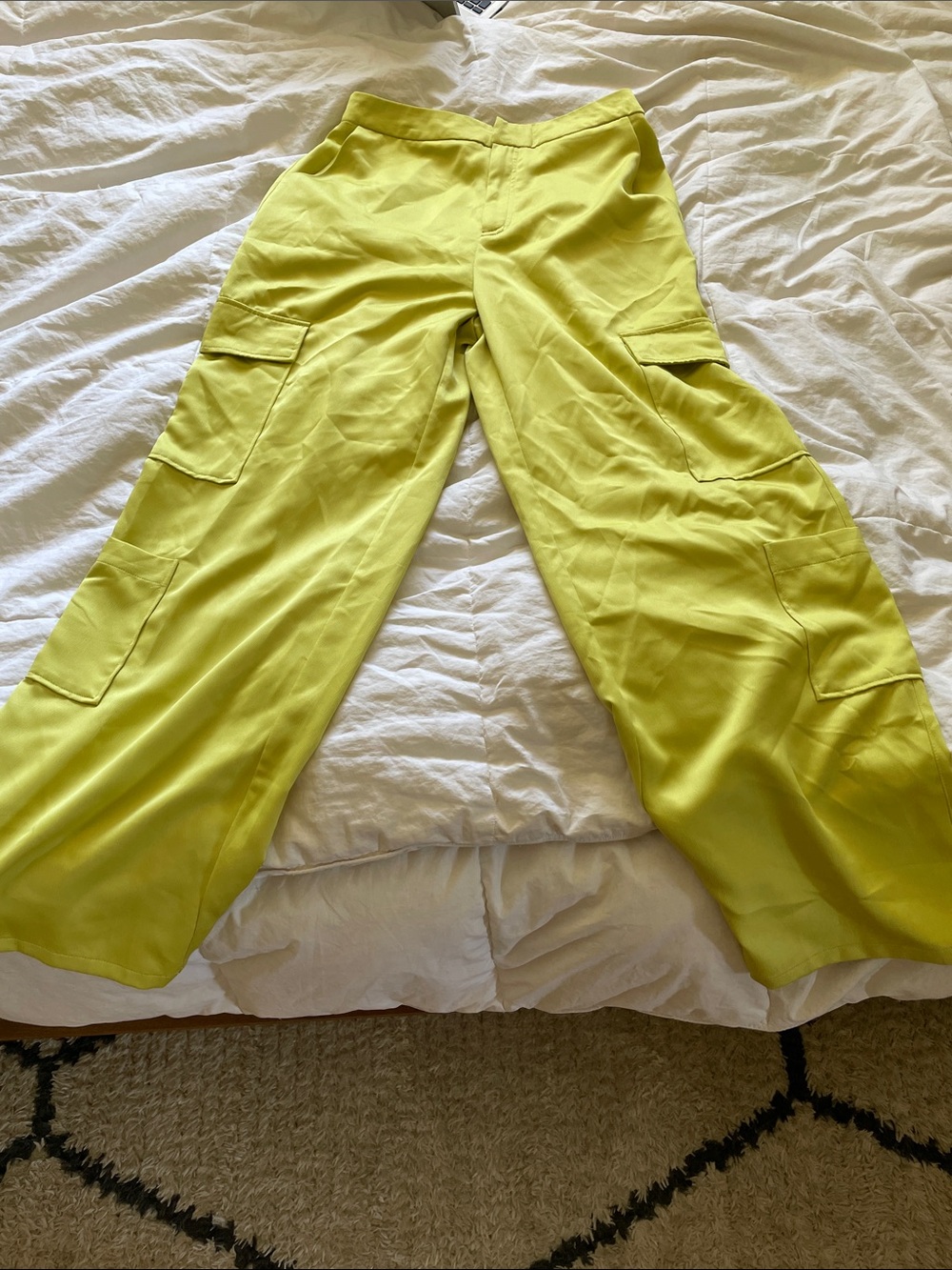 Haute Monde Lime Green Cargo Wide-Leg Pants